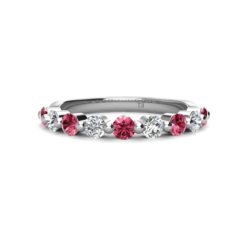 Venice 3.00 mm Round Pink Tourmaline and Diamond 9 Stone Wedding Band 