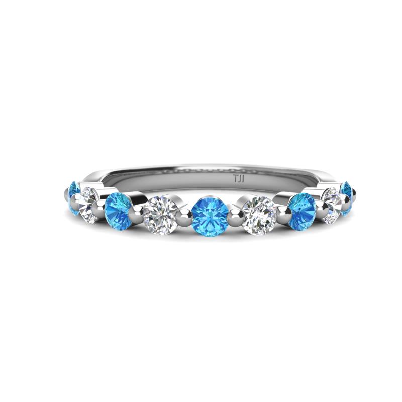 Venice 3.00 mm Round Blue Topaz and Diamond 9 Stone Wedding Band 
