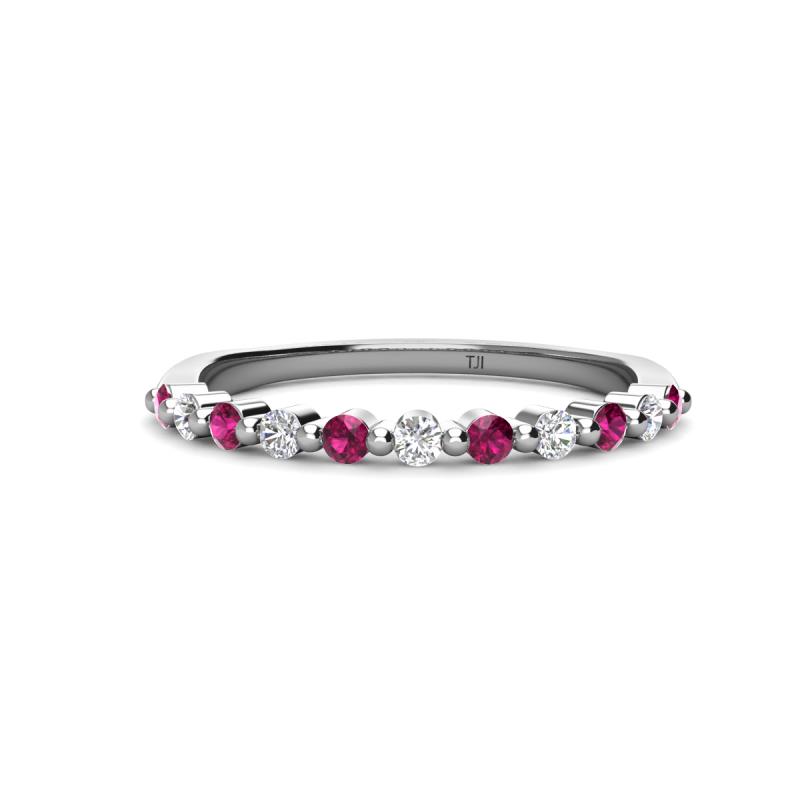Venice 2.00 mm Round Rhodolite Garnet and Lab Grown Diamond 11 Stone Wedding Band 