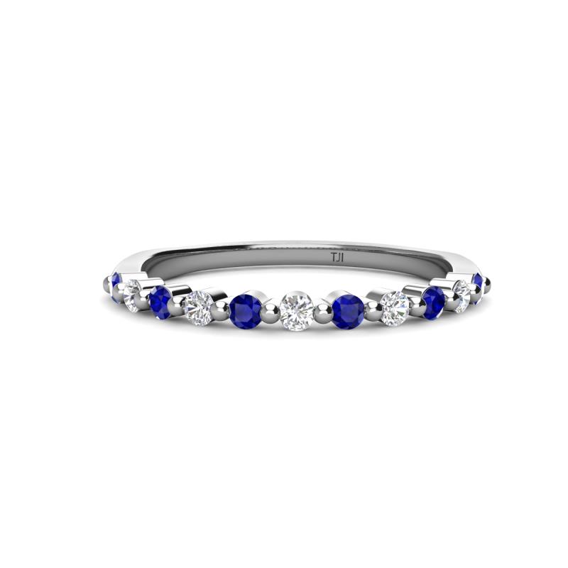 Venice 2.00 mm Round Blue Sapphire and Lab Grown Diamond 11 Stone Wedding Band 