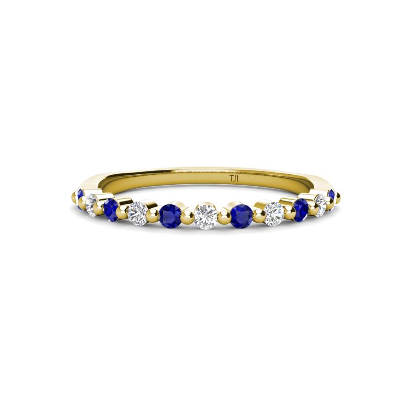 Venice 2.00 mm Round Blue Sapphire and Lab Grown Diamond 11 Stone Wedding Band 