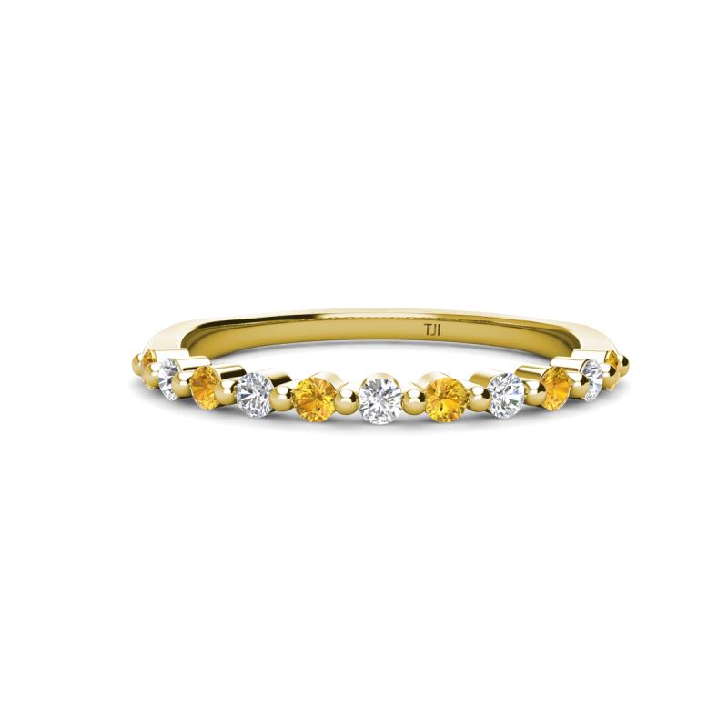 Venice 2.00 mm Round Citrine and Lab Grown Diamond 11 Stone Wedding Band 