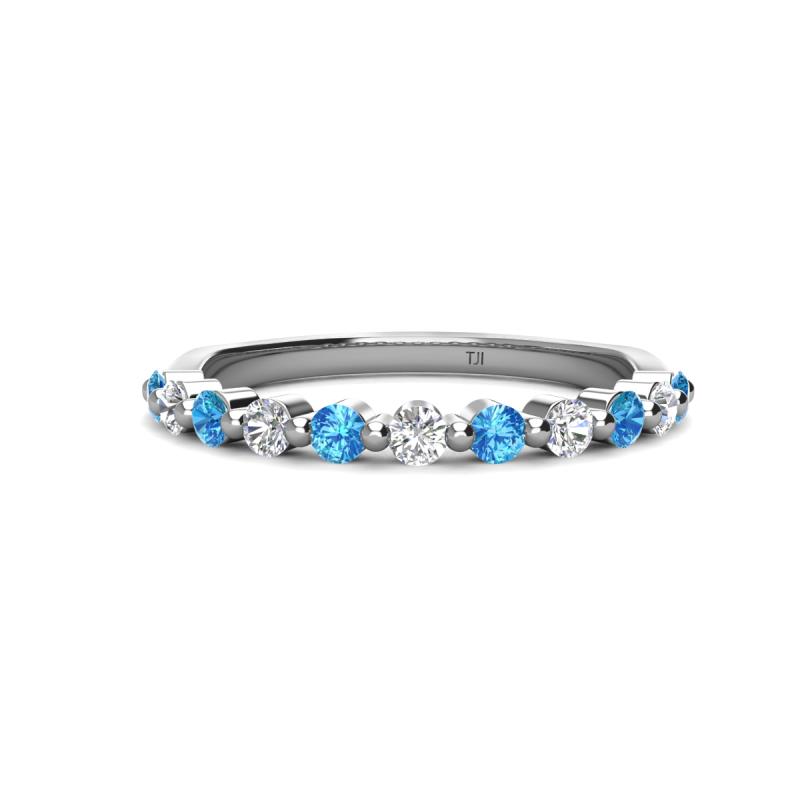 Venice 2.50 mm Round Blue Topaz and Lab Grown Diamond 11 Stone Wedding Band 