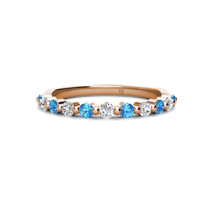 Venice 2.50 mm Round Blue Topaz and Lab Grown Diamond 11 Stone Wedding Band 