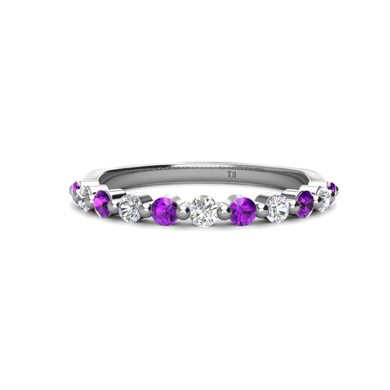 Venice 2.50 mm Round Amethyst and Lab Grown Diamond 11 Stone Wedding Band 
