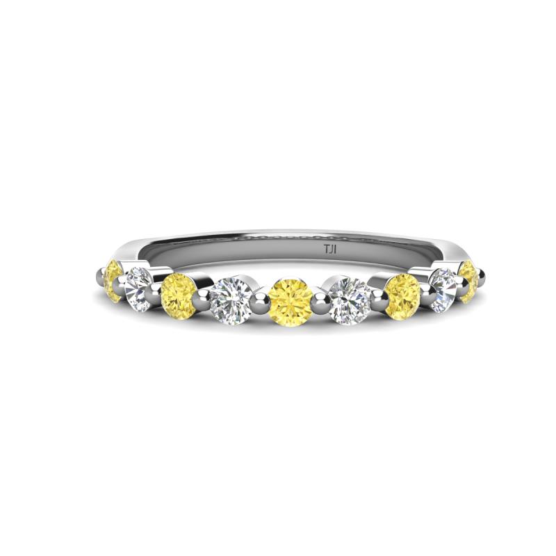 Venice 2.70 mm Round Yellow Sapphire and Lab Grown Diamond 9 Stone Wedding Band 