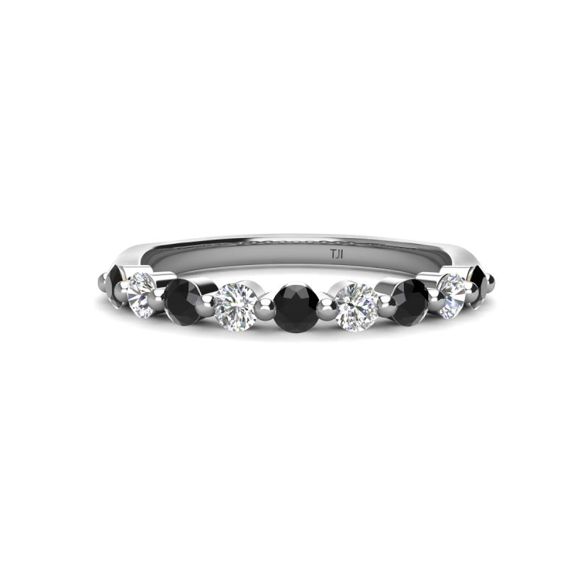 Venice 2.70 mm Round Black Diamond and Lab Grown Diamond 9 Stone Wedding Band 