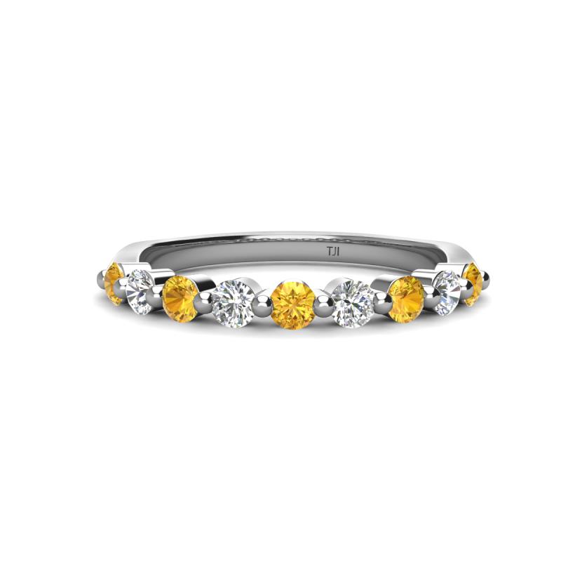 Venice 2.70 mm Round Citrine and Lab Grown Diamond 9 Stone Wedding Band 