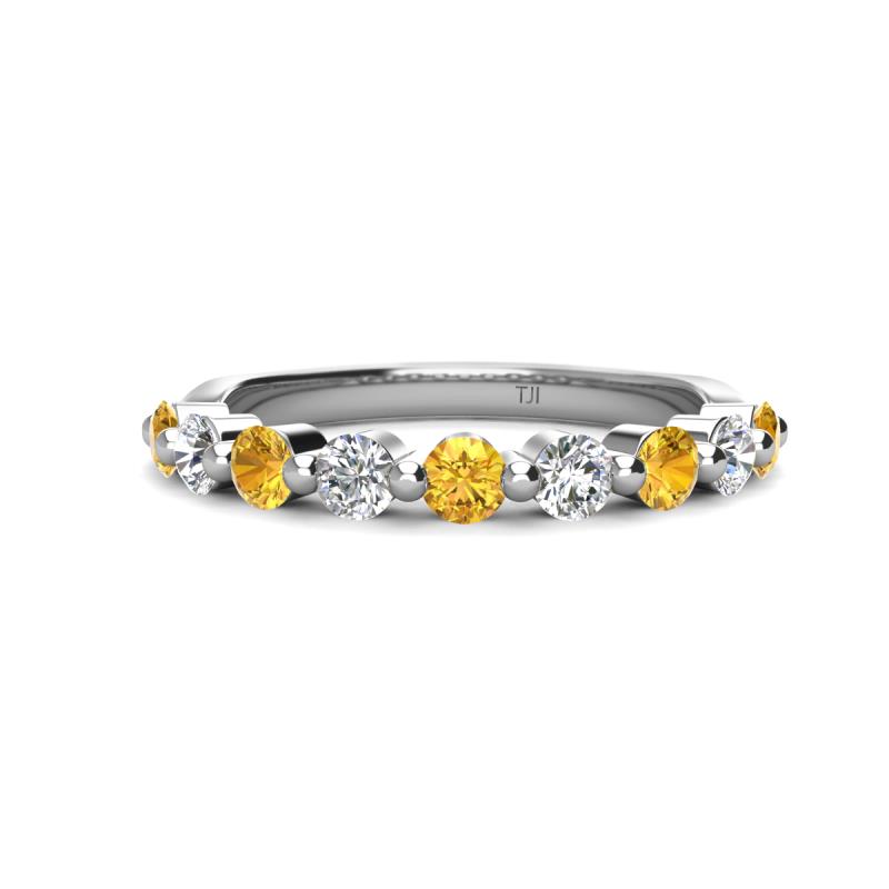 Venice 3.00 mm Round Citrine and Lab Grown Diamond 9 Stone Wedding Band 