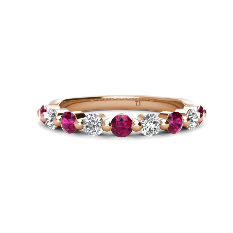 Venice 3.00 mm Round Rhodolite Garnet and Lab Grown Diamond 9 Stone Wedding Band 