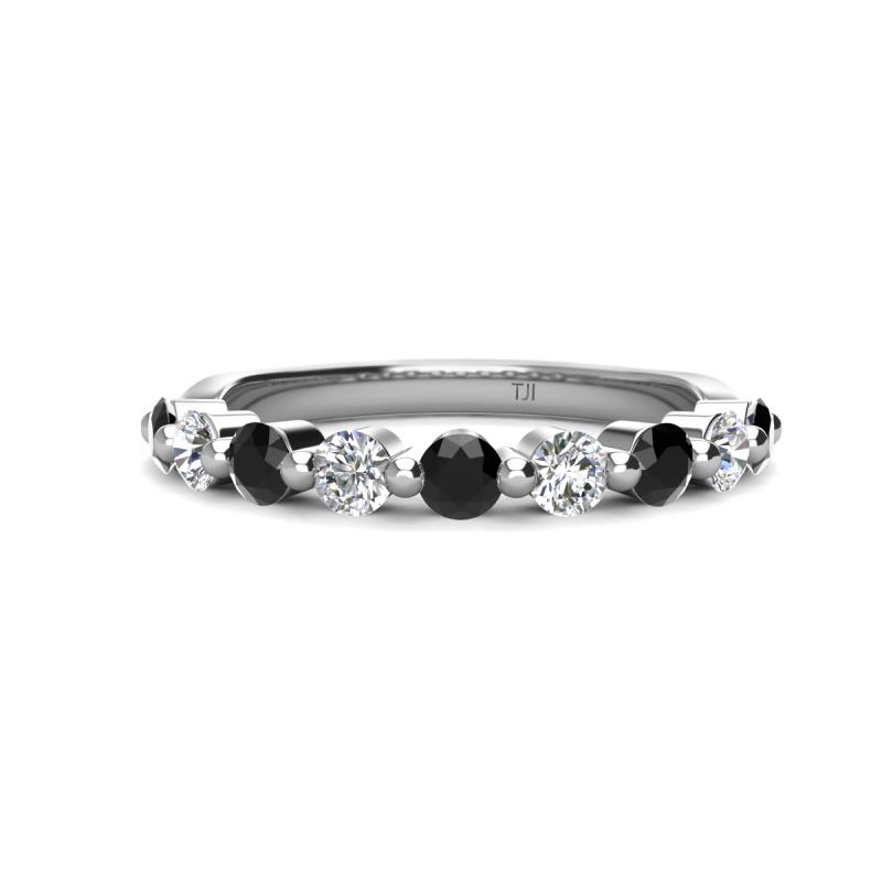 Venice 3.00 mm Round Black Diamond and Lab Grown Diamond 9 Stone Wedding Band 