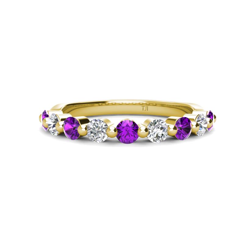 Venice 3.00 mm Round Amethyst and Lab Grown Diamond 9 Stone Wedding Band 