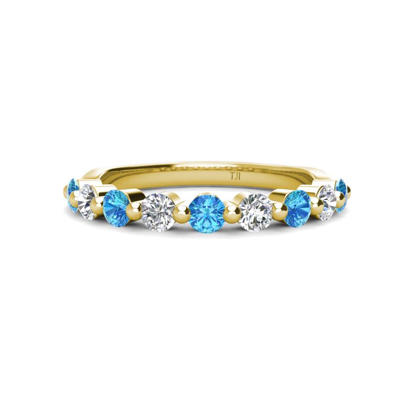 Venice 3.00 mm Round Blue Topaz and Lab Grown Diamond 9 Stone Wedding Band 