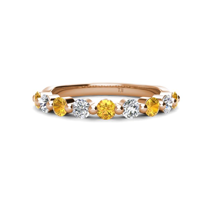 Venice 3.00 mm Round Citrine and Lab Grown Diamond 9 Stone Wedding Band 