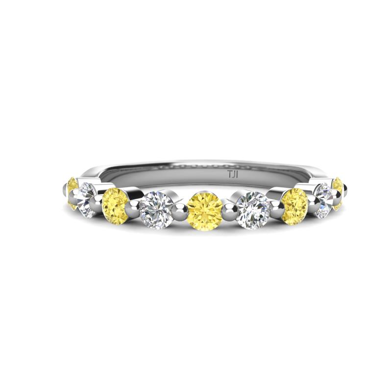 Venice 3.00 mm Round Yellow Sapphire and Lab Grown Diamond 9 Stone Wedding Band 
