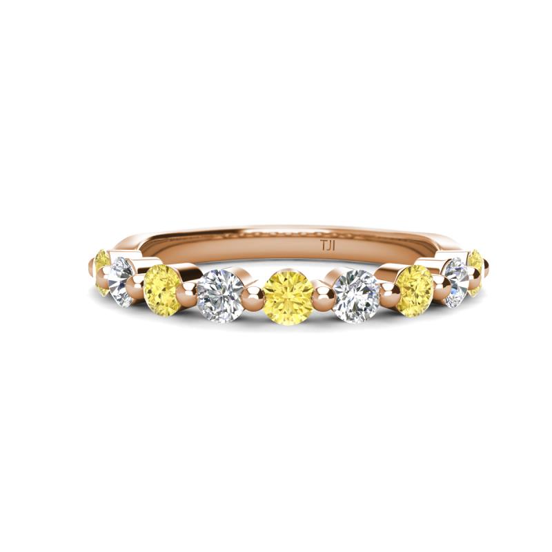 Venice 3.00 mm Round Yellow Sapphire and Lab Grown Diamond 9 Stone Wedding Band 