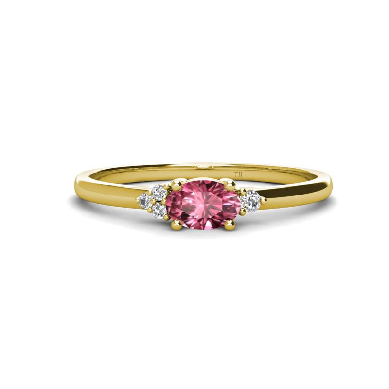 Vera 6x4 mm Oval Shape Pink Tourmaline and Round Diamond Promise Ring 