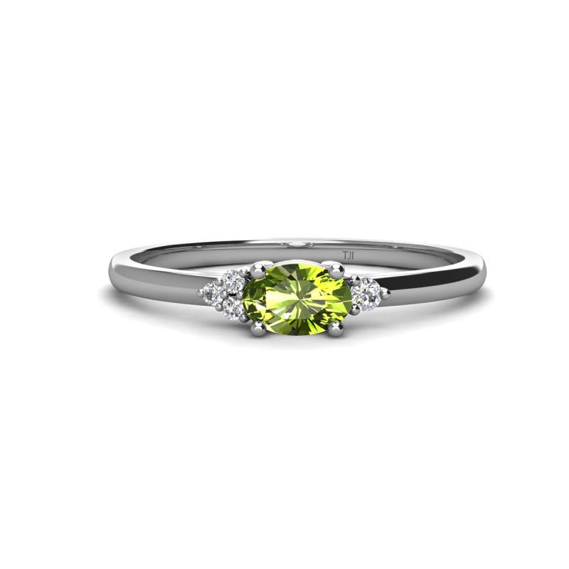 Vera 6x4 mm Oval Shape Peridot and Round Diamond Promise Ring 