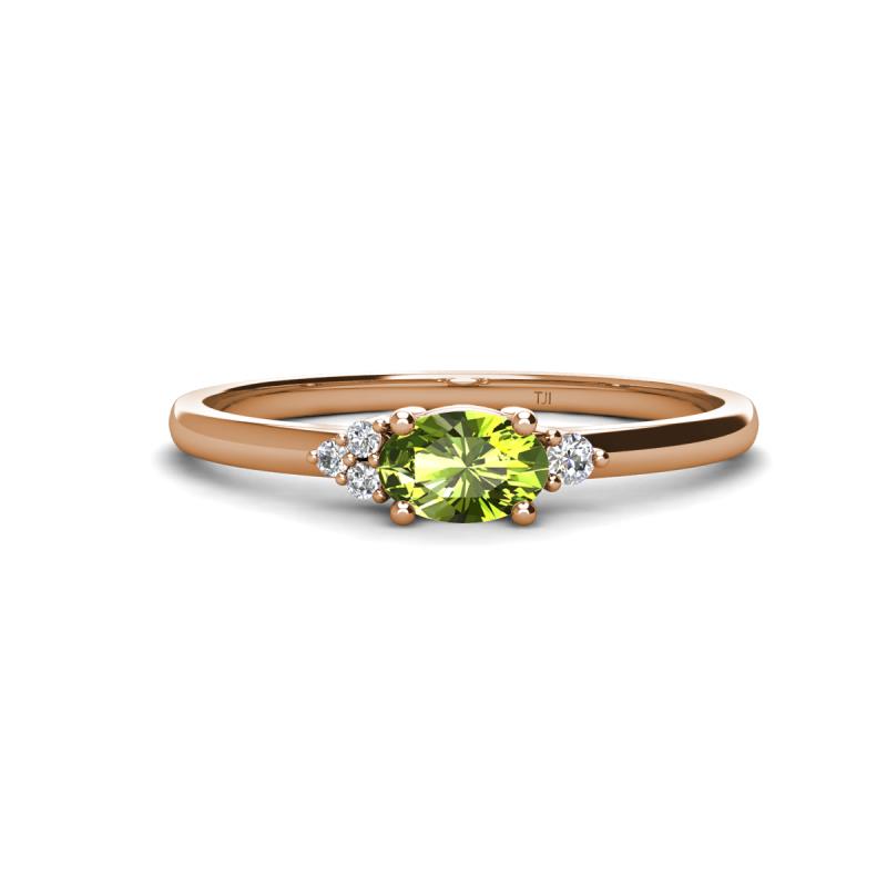 Vera 6x4 mm Oval Shape Peridot and Round Diamond Promise Ring 