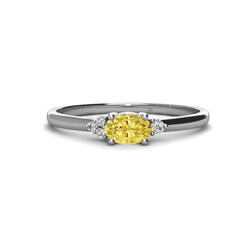 Vera 6x4 mm Oval Shape Yellow Sapphire and Round Diamond Promise Ring 
