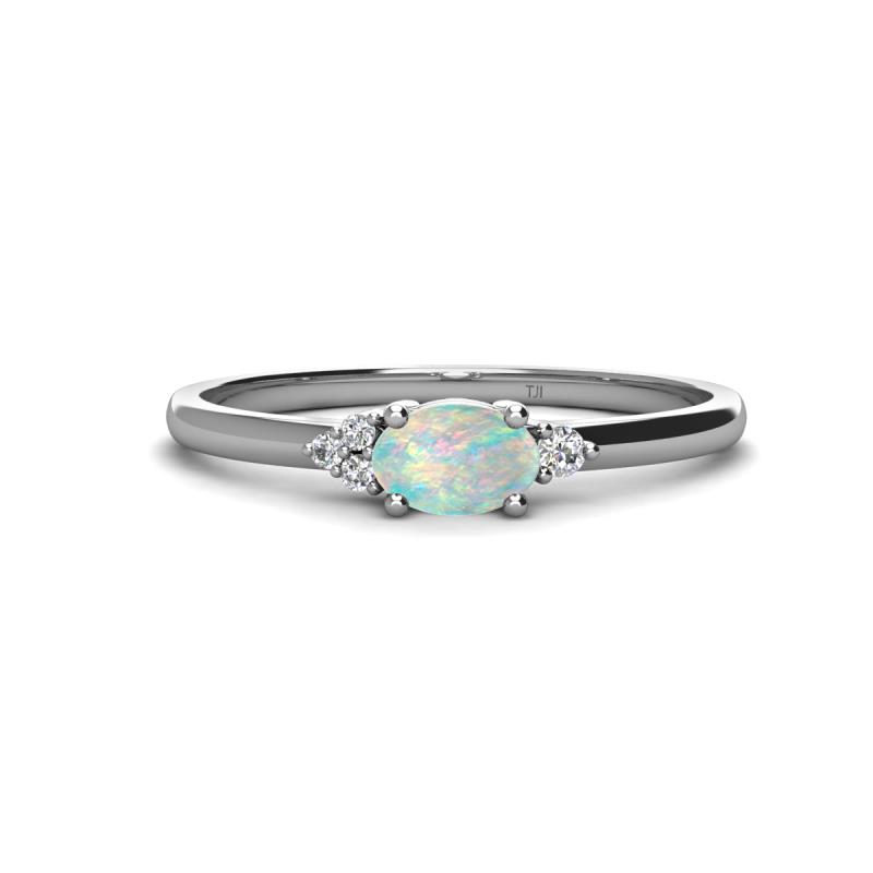 Vera 6x4 mm Oval Shape Opal and Round Diamond Promise Ring 