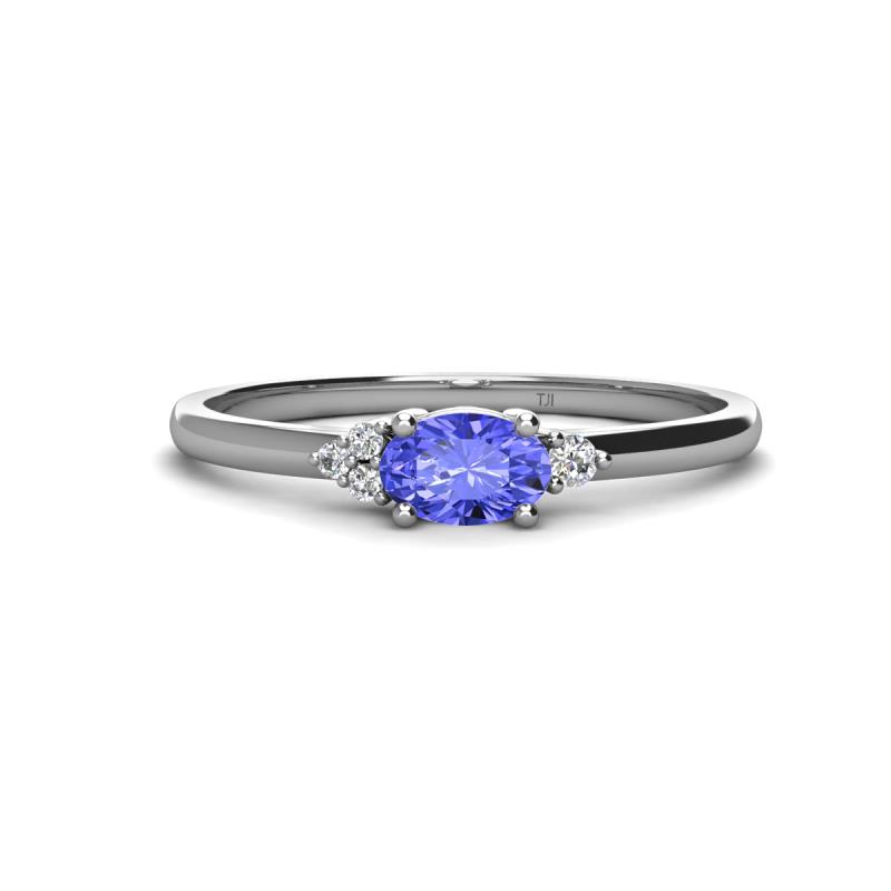 Vera 6x4 mm Oval Shape Tanzanite and Round Diamond Promise Ring 
