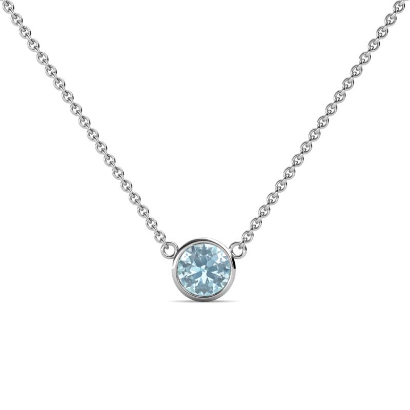 Merilyn 5.00 mm Round Aquamarine Bezel Set Solitaire Pendant 