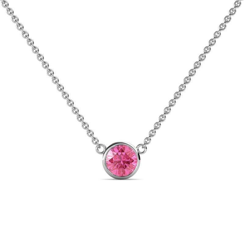 Merilyn 5.00 mm Round Pink Tourmaline Bezel Set Solitaire Pendant 