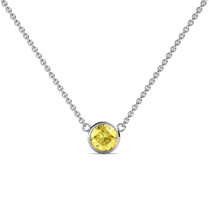 Merilyn 5.00 mm Round Lab Created Yellow Sapphire Bezel Set Solitaire Pendant 