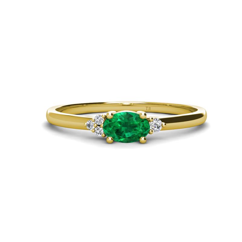 Vera 6x4 mm Oval Shape Emerald and Round Lab Grown Diamond Promise Ring 