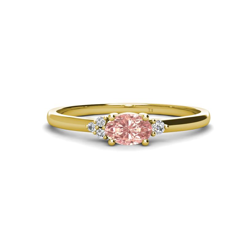 Vera 6x4 mm Oval Shape Morganite and Round Lab Grown Diamond Promise Ring 