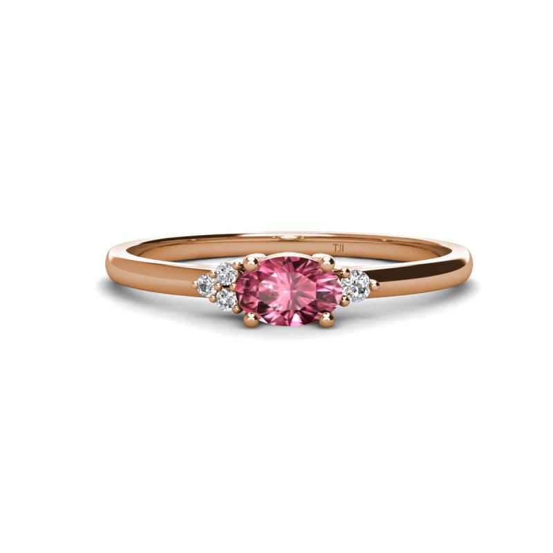 Vera 6x4 mm Oval Shape Pink Tourmaline and Round Lab Grown Diamond Promise Ring 
