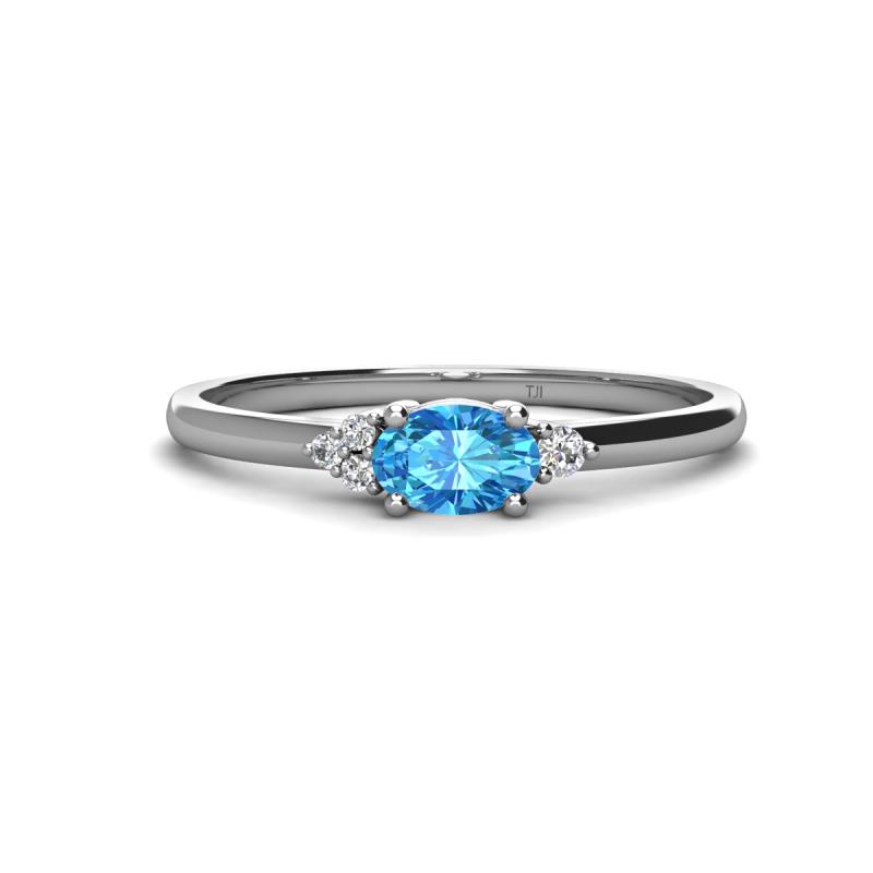 Vera 6x4 mm Oval Shape Blue Topaz and Round Lab Grown Diamond Promise Ring 