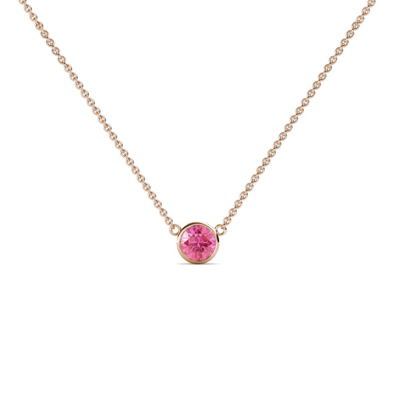 Merilyn 3.50 mm Round Pink Tourmaline Bezel Set Solitaire Pendant 