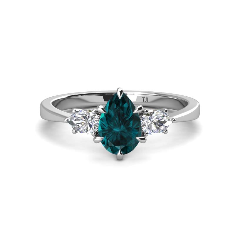Naomi 2.05 ctw London Blue Topaz Pear Shape (9x7 mm) accented Natural Diamond Three Stone Women Engagement Ring 