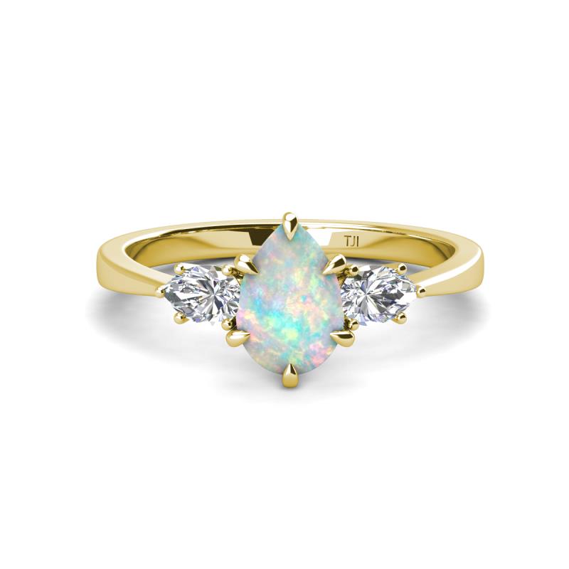 Naomi 1.07 ctw Opal Pear Shape (9x7 mm) accented Natural Diamond Three Stone Women Engagement Ring 