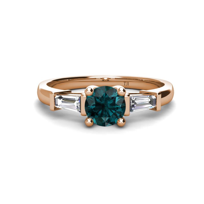 Zosia 6.50 mm Round London Blue Topaz and Tapered Baguette Diamond Three Stone Engagement Ring  