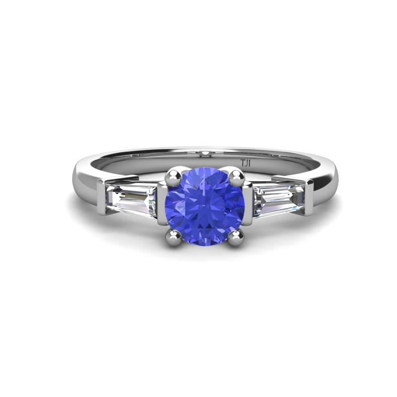 Zosia 6.50 mm Round Tanzanite and Tapered Baguette Diamond Three Stone Engagement Ring  