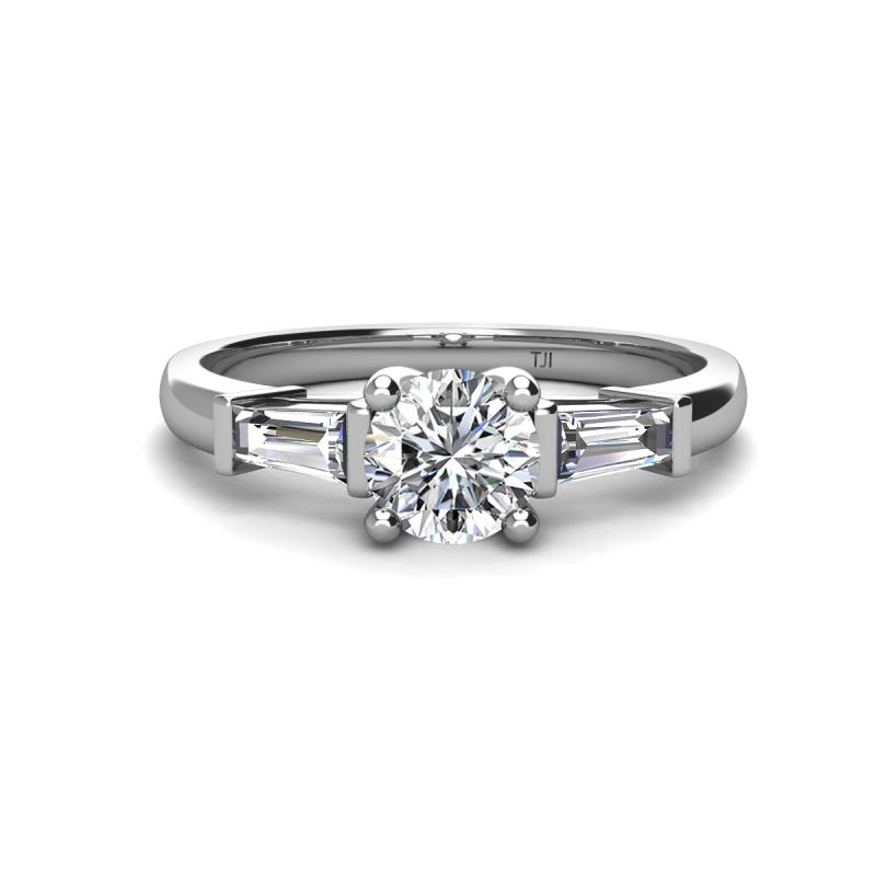 Zosia 6.50 mm Round Moissanite and Tapered Baguette Diamond Three Stone Engagement Ring  