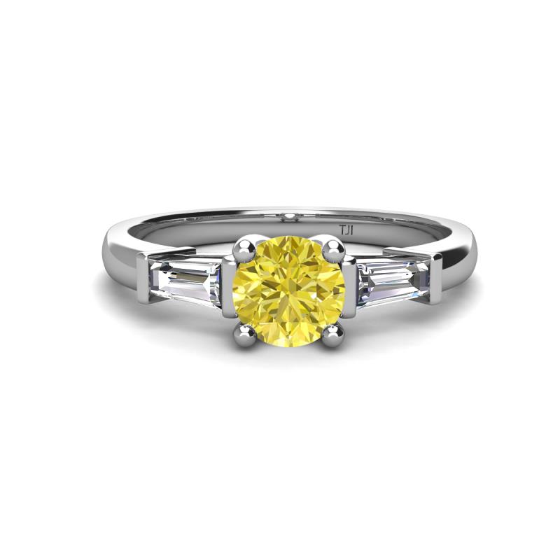Zosia 6.00 mm Round Yellow Diamond and Tapered Baguette Diamond Three Stone Engagement Ring  