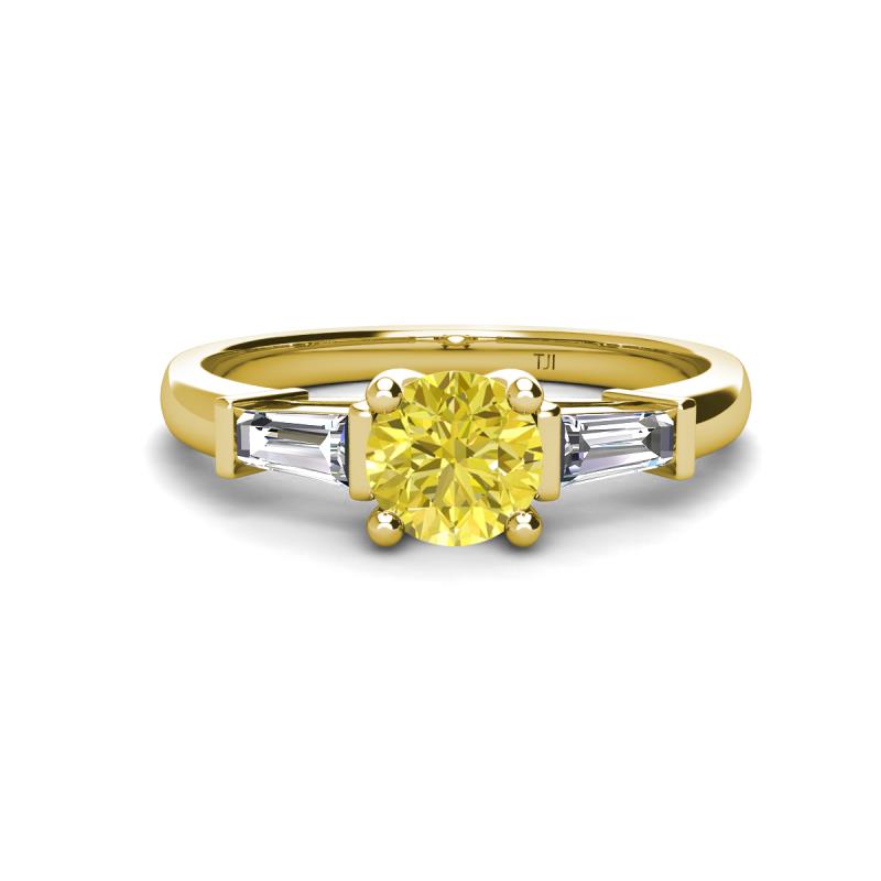 Zosia 6.00 mm Round Yellow Diamond and Tapered Baguette Diamond Three Stone Engagement Ring  