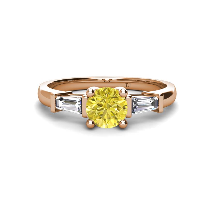 Zosia 6.00 mm Round Yellow Diamond and Tapered Baguette Diamond Three Stone Engagement Ring  