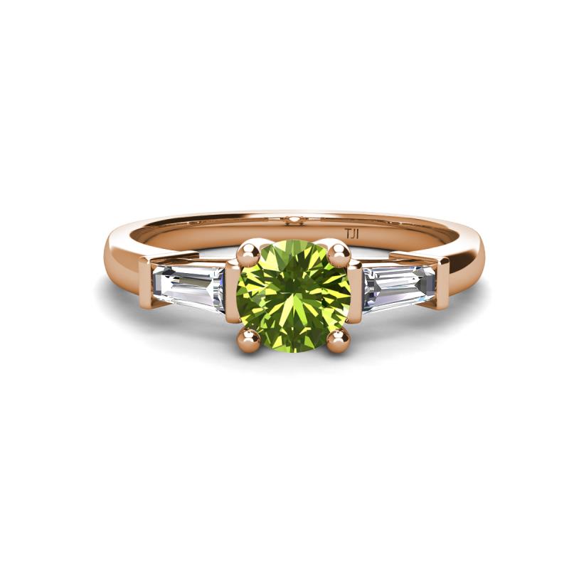 Zosia 6.50 mm Round Peridot and Tapered Baguette Diamond Three Stone Engagement Ring  