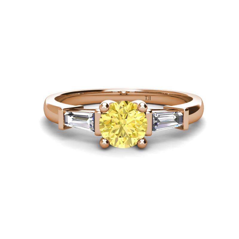 Zosia 6.00 mm Round Lab Created Yellow Sapphire and Tapered Baguette Diamond Three Stone Engagement Ring  