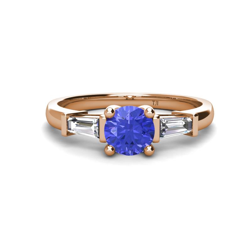 Zosia 6.50 mm Round Tanzanite and Tapered Baguette Diamond Three Stone Engagement Ring  