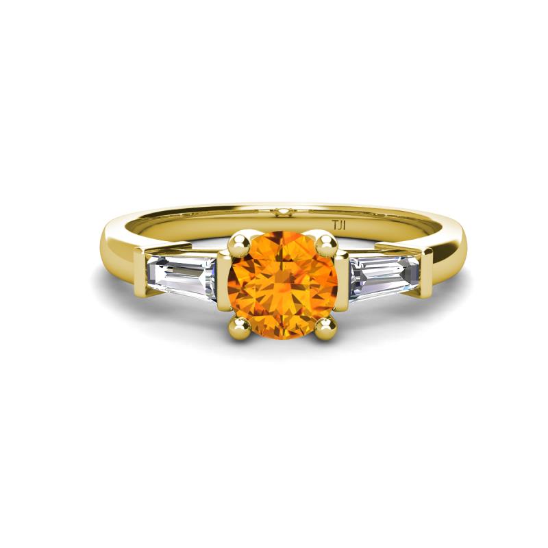 Zosia 6.50 mm Round Citrine and Tapered Baguette Diamond Three Stone Engagement Ring  