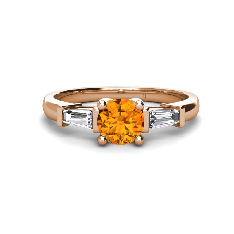 Zosia 6.50 mm Round Citrine and Tapered Baguette Diamond Three Stone Engagement Ring  