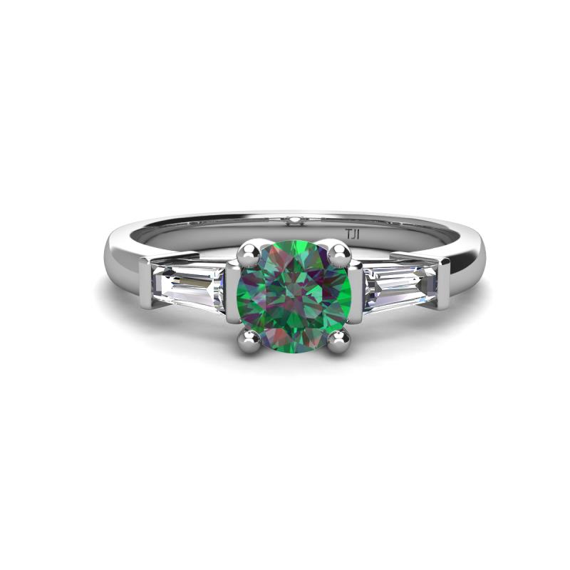 Zosia 6.50 mm Round Lab Created Alexandrite and Tapered Baguette Diamond Three Stone Engagement Ring  