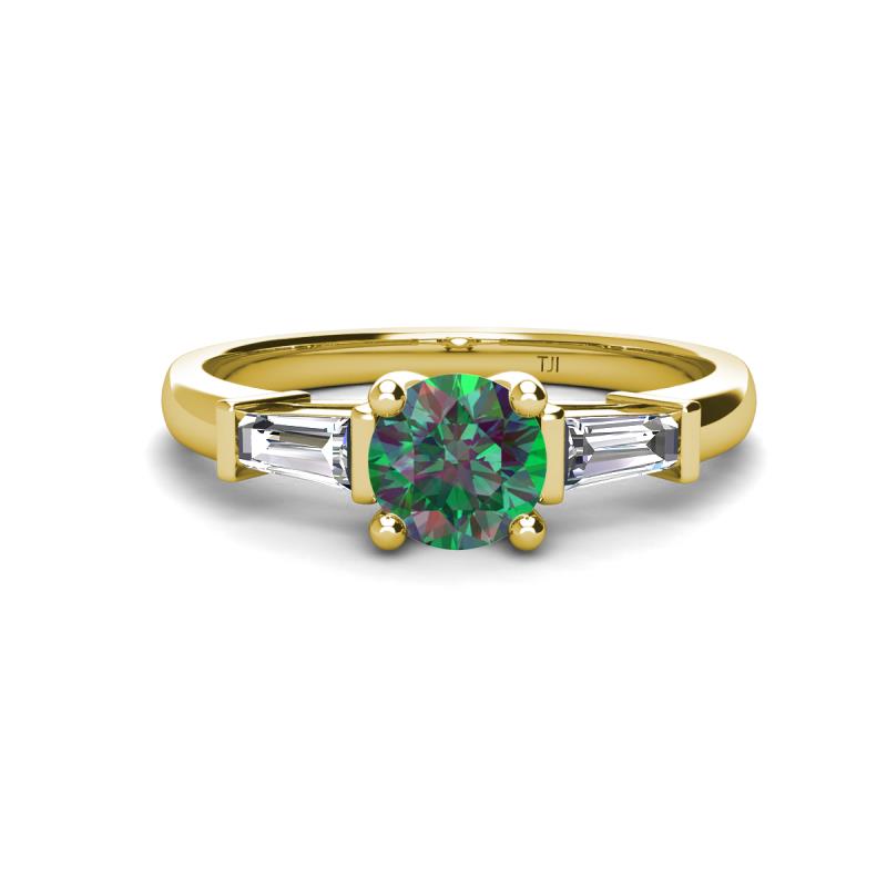 Zosia 6.50 mm Round Lab Created Alexandrite and Tapered Baguette Diamond Three Stone Engagement Ring  