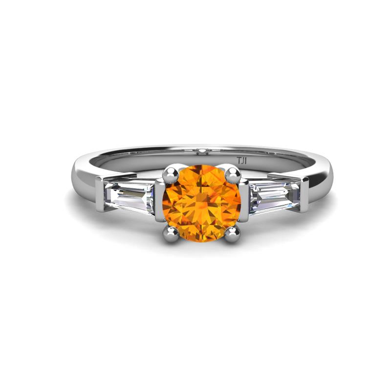 Zosia 6.50 mm Round Citrine and Tapered Baguette Diamond Three Stone Engagement Ring  